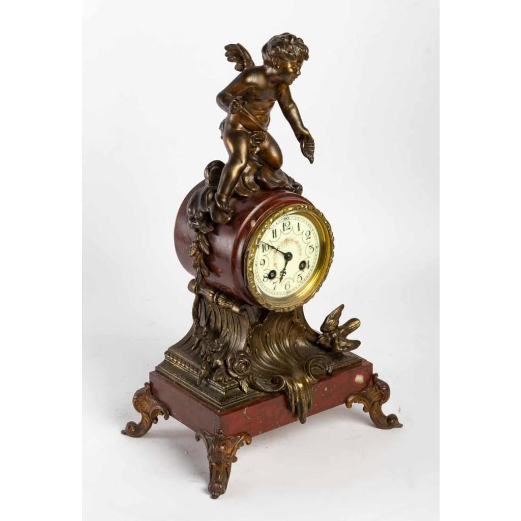 Pendule en bronze Griotte et régula avec sa clé du XIXème siècle | Biron Pendule en bronze Griotte et régula avec sa clé du XIXème siècle