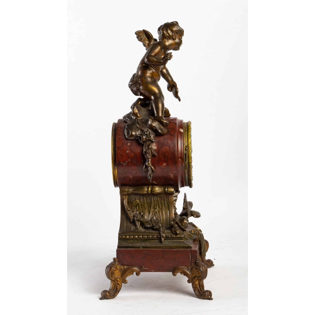 Pendule en bronze Griotte et régula avec sa clé du XIXème siècle | Biron Pendule en bronze Griotte et régula avec sa clé du XIXème siècle