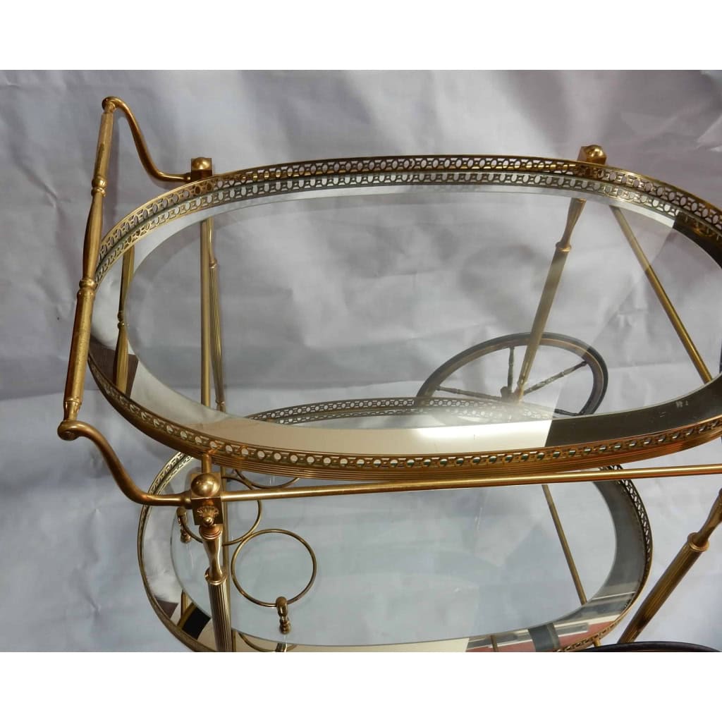 1970′ Bar Roulant en Bronze et Laiton Doré Maison Baguès Plateaux Ovales | Biron 1970′ Bar Roulant en Bronze et Laiton Doré Maison Baguès Plateaux Ovales