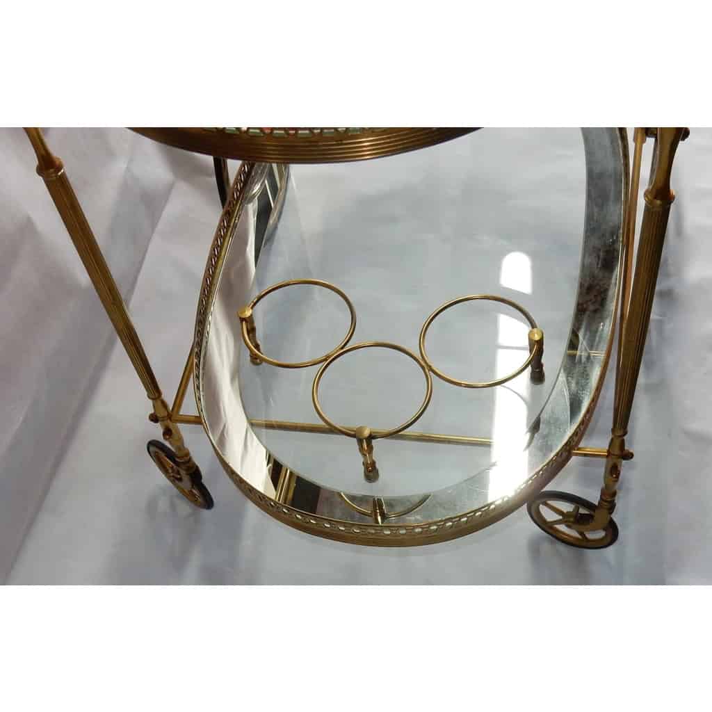 1970′ Bar Roulant en Bronze et Laiton Doré Maison Baguès Plateaux Ovales | Biron 1970′ Bar Roulant en Bronze et Laiton Doré Maison Baguès Plateaux Ovales