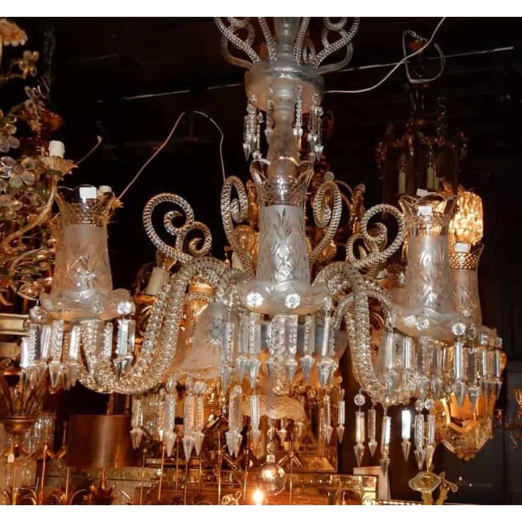 1880/1900 Lustre Baccarat 8 Bras Avec Photophores et 4 Avec Tulipes H 120 x D 80 cm
