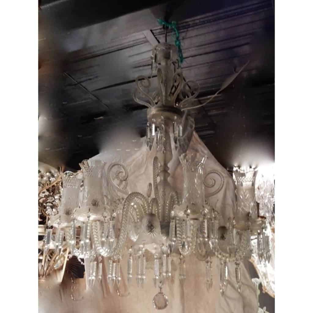 1880/1900 Lustre Baccarat 8 Bras Avec Photophores et 4 Avec Tulipes H 120 x D 80 cm