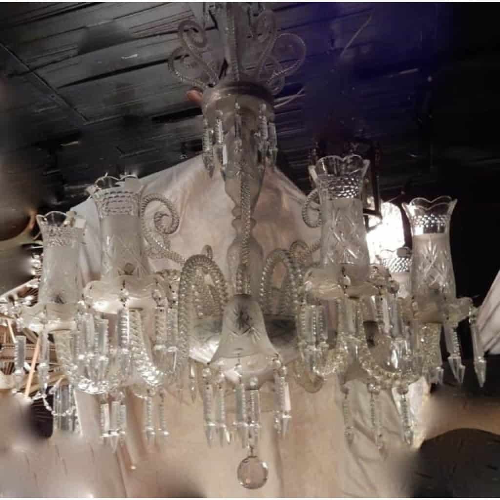1880/1900 Lustre Baccarat 8 Bras Avec Photophores et 4 Avec Tulipes H 120 x D 80 cm
