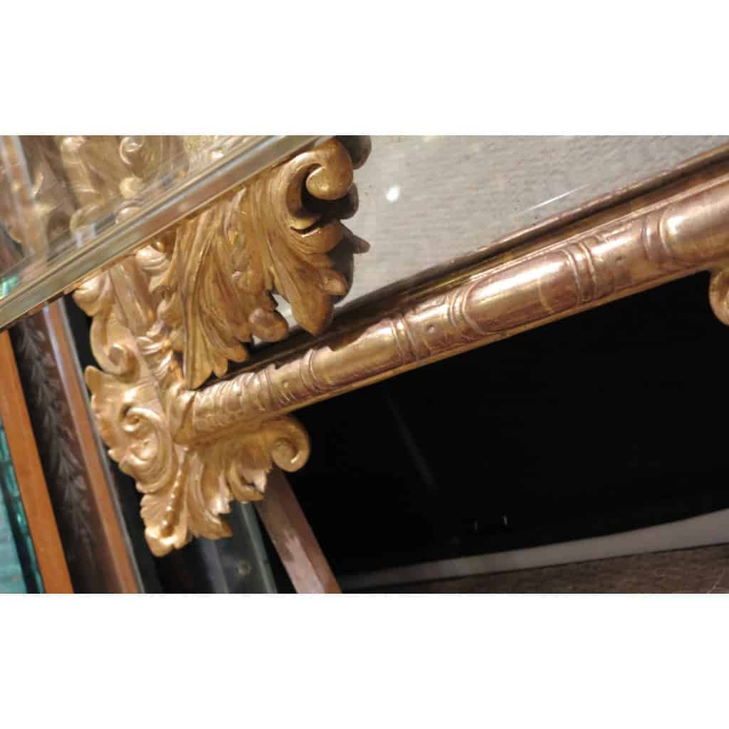 1880′ Miroir à Fronton style Louis XIV à Parecloses Doré à l’Or 169 x127 cm | Biron 1880′ Miroir à Fronton style Louis XIV à Parecloses Doré à l’Or 169 x127 cm