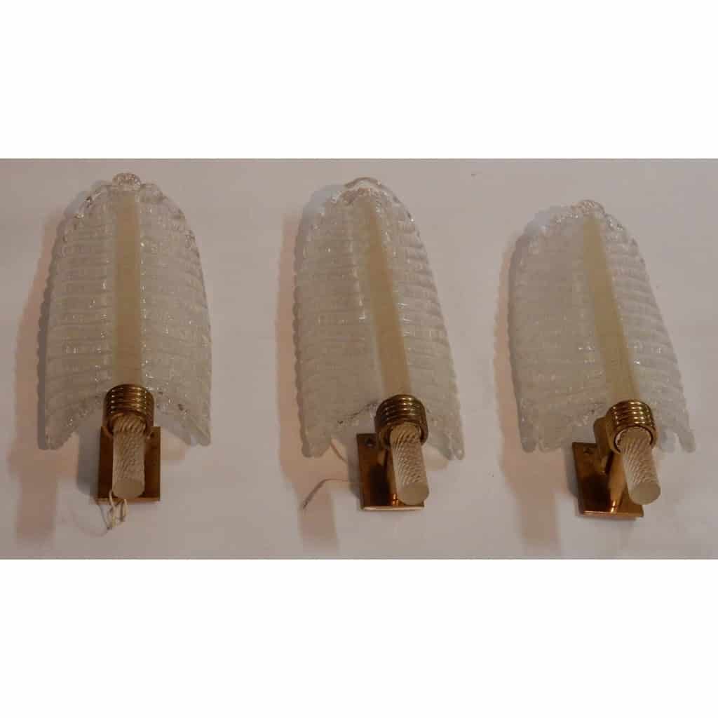 1950/70 3 Appliques Style BAROVIER & TOSO en Cristal de Murano 38 x 13 cm | Biron |||||||