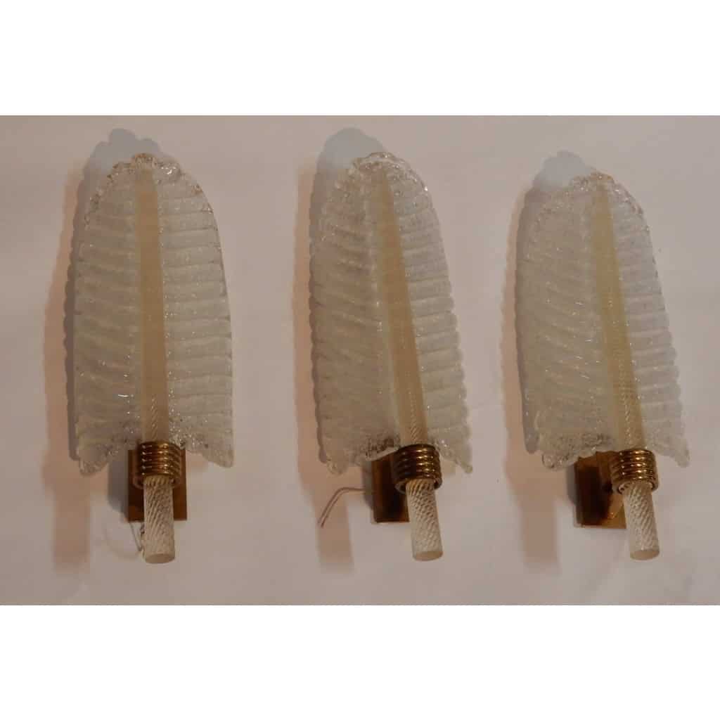 1950/70 3 Appliques Style BAROVIER & TOSO en Cristal de Murano 38 x 13 cm | Biron 1950/70 3 Appliques Style BAROVIER & TOSO en Cristal de Murano 38 x 13 cm