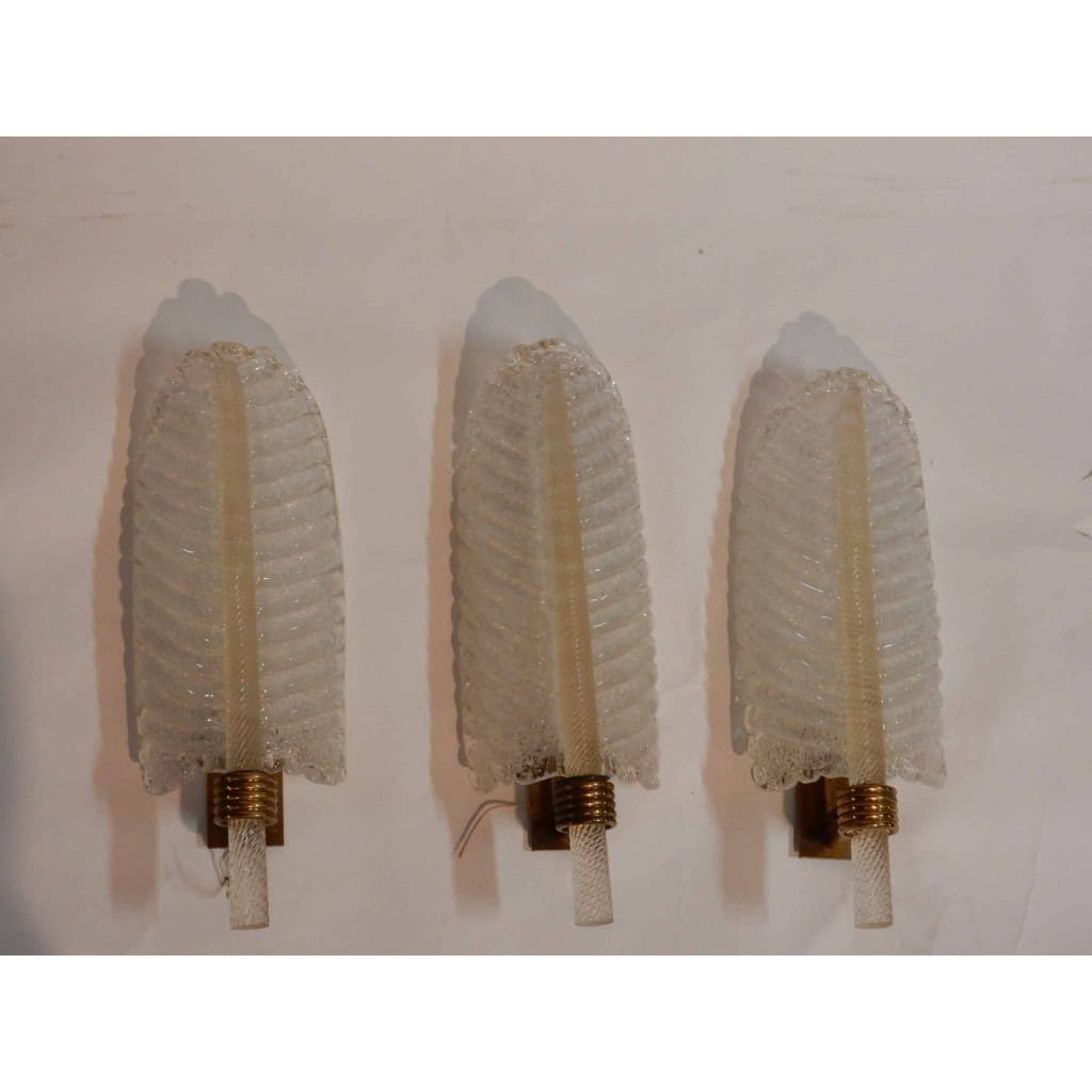 1950/70 3 Appliques Style BAROVIER & TOSO en Cristal de Murano 38 x 13 cm | Biron 1950/70 3 Appliques Style BAROVIER & TOSO en Cristal de Murano 38 x 13 cm
