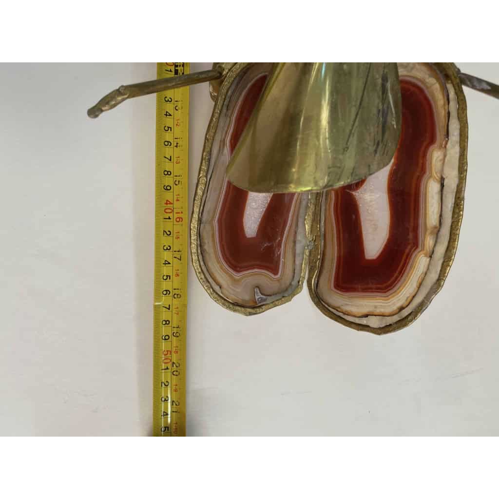 1970’Applique Eclairante A la Cigale en Bronze Doré et Agates Style Duval Brasseur Ou Isabelle Faure 22 X 48 cm | Biron 1970’Applique Eclairante A la Cigale en Bronze Doré et Agates Style Duval Brasseur Ou Isabelle Faure 22 X 48 cm