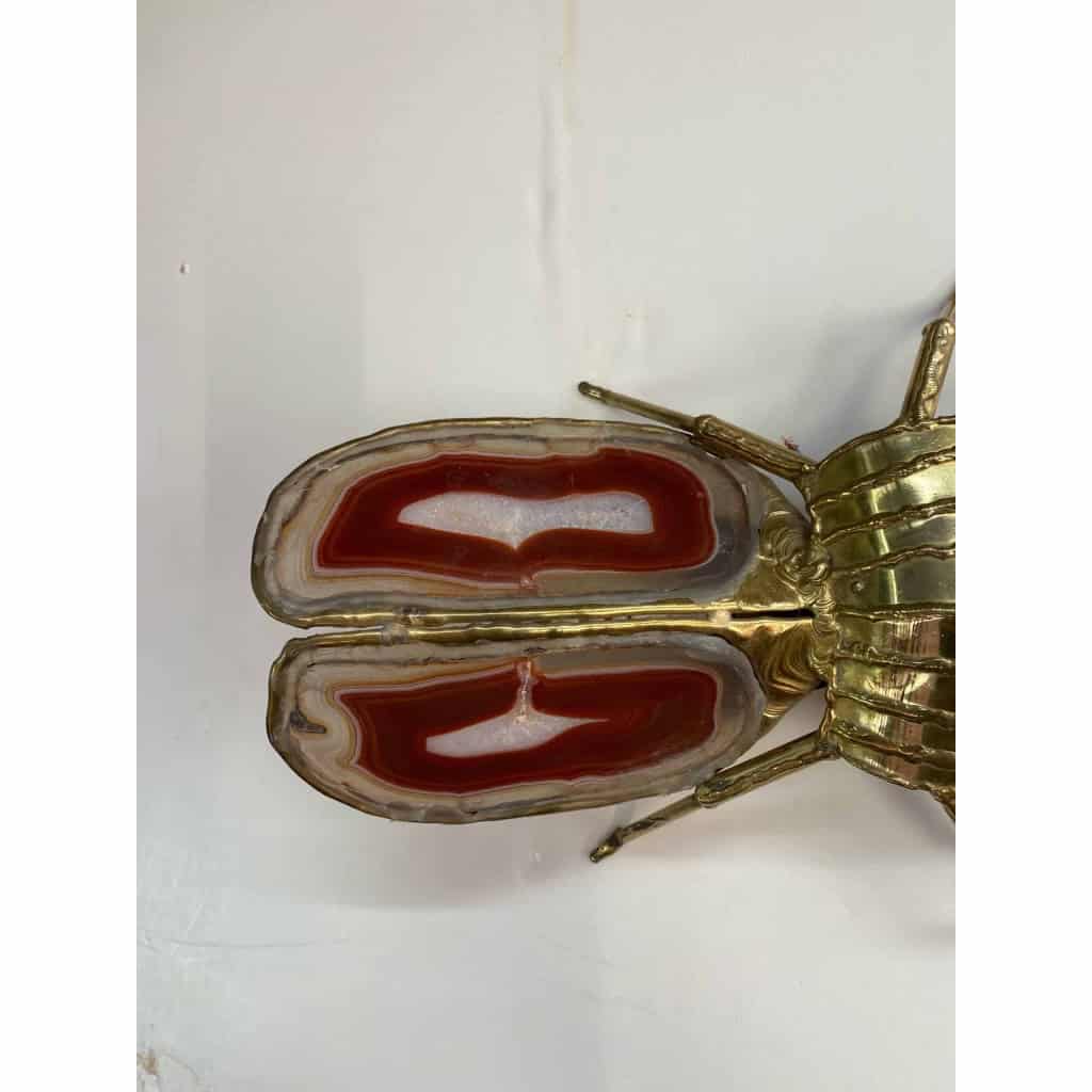 1970’Applique Eclairante A la Cigale en Bronze Doré et Agates Style Duval Brasseur Ou Isabelle Faure 22 X 48 cm | Biron 1970’Applique Eclairante A la Cigale en Bronze Doré et Agates Style Duval Brasseur Ou Isabelle Faure 22 X 48 cm