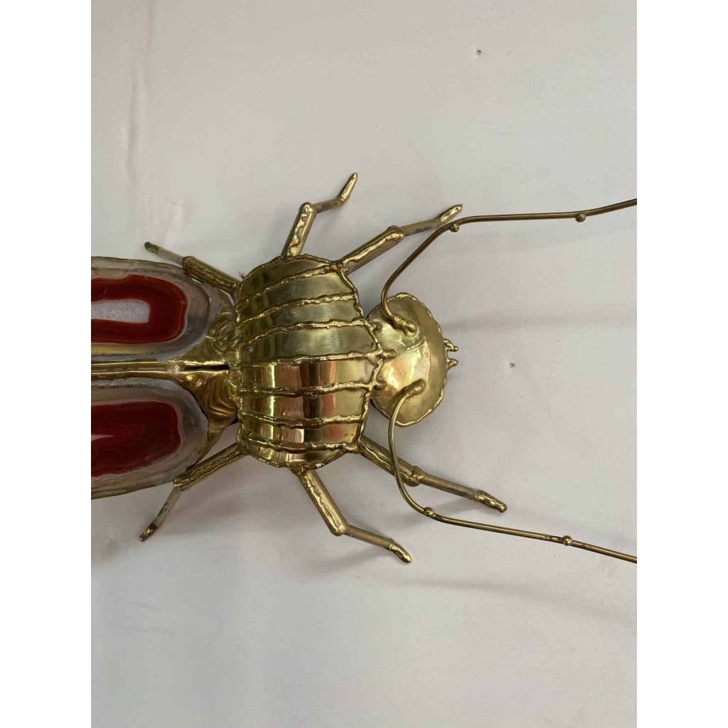 1970’Applique Eclairante A la Cigale en Bronze Doré et Agates Style Duval Brasseur Ou Isabelle Faure 22 X 48 cm | Biron 1970’Applique Eclairante A la Cigale en Bronze Doré et Agates Style Duval Brasseur Ou Isabelle Faure 22 X 48 cm