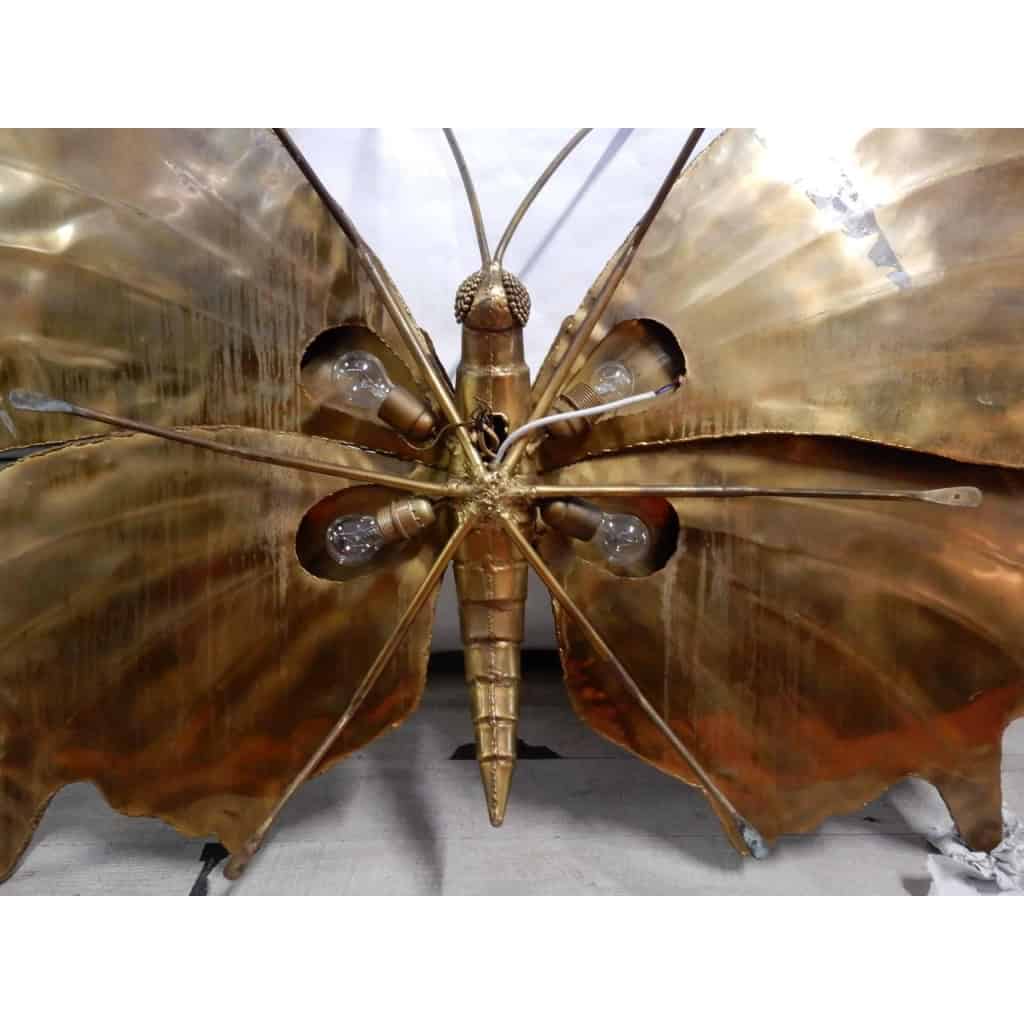 1970′ Applique Ou Plafonnier Papillon Éclairante Style Duval Brasseur ou Isabelle Faure Pour Honoré de Paris, Envergure | Biron 1970′ Applique Ou Plafonnier Papillon Éclairante Style Duval Brasseur ou Isabelle Faure Pour Honoré de Paris, Envergure