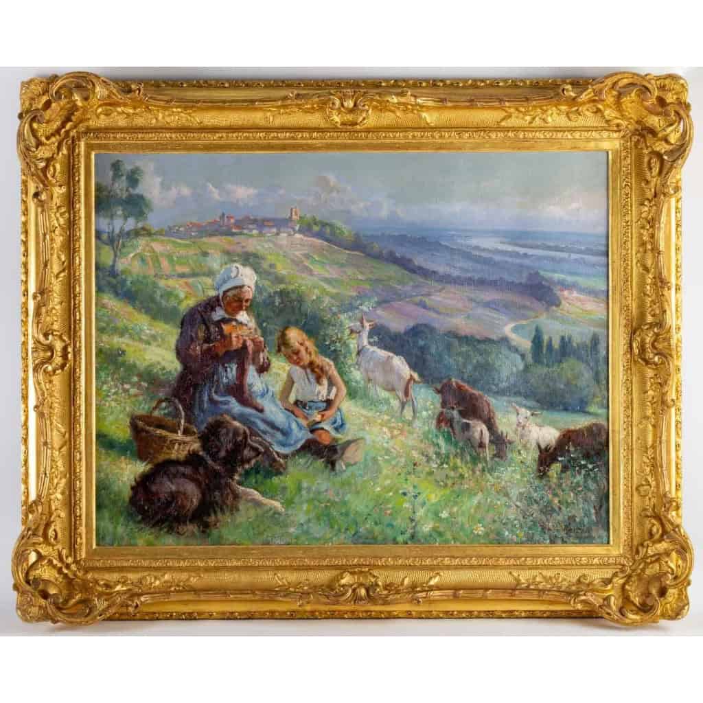 Huile sur toile représentant une scène pastorale. Signée en bas à droite H. PERRIN | Biron ||||||||