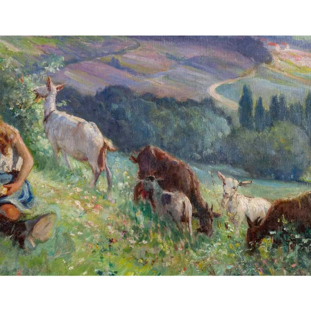 Huile sur toile représentant une scène pastorale. Signée en bas à droite H. PERRIN | Biron Huile sur toile représentant une scène pastorale. Signée en bas à droite H. PERRIN