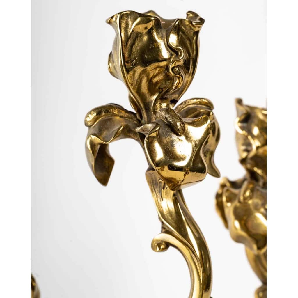 Paire de chandeliers en bronze Iris, style Art nouveau | Biron Paire de chandeliers en bronze Iris, style Art nouveau