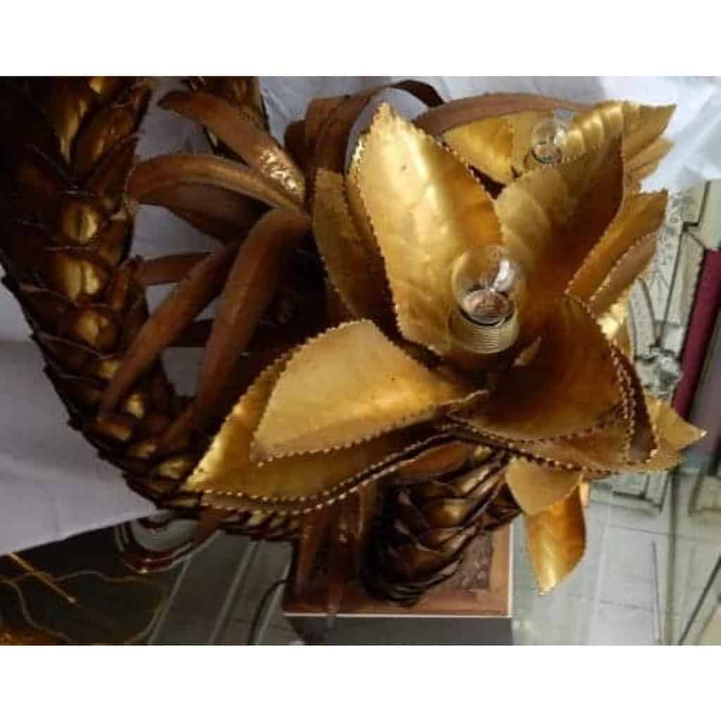 1970′ Plante Carnivore Éclairante en Laiton Maison Jansen 5 Têtes Style Baroque