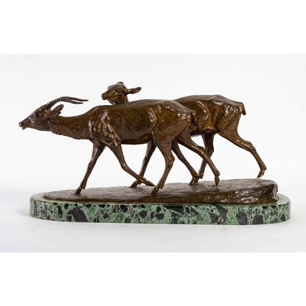 Sculpture en bronze, couple d’antilopes, Signé Irenée Rochard | Biron Sculpture en bronze, couple d'antilopes, Signé Irenée Rochard