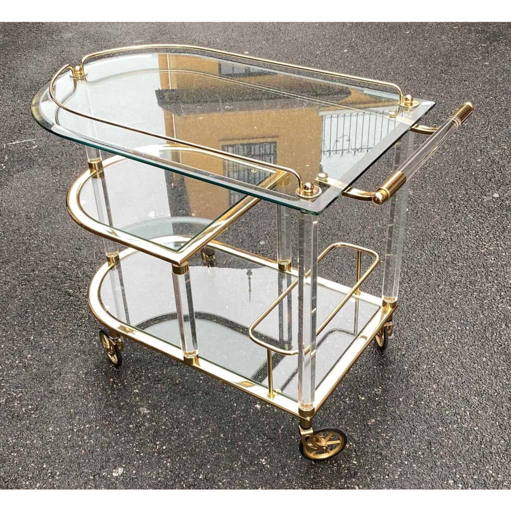 1970′ Large Altuglas and Gold Iron Serving Trolley from Spanish Palace | Biron 1970′ Large Altuglas and Gold Iron Serving Trolley from Spanish Palace