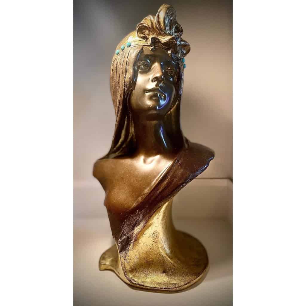 BUSTE ART NOUVEAU EN BRONZE D UNE JEUNE FILLE DE GEORGES FLAMAND (1895/1925)