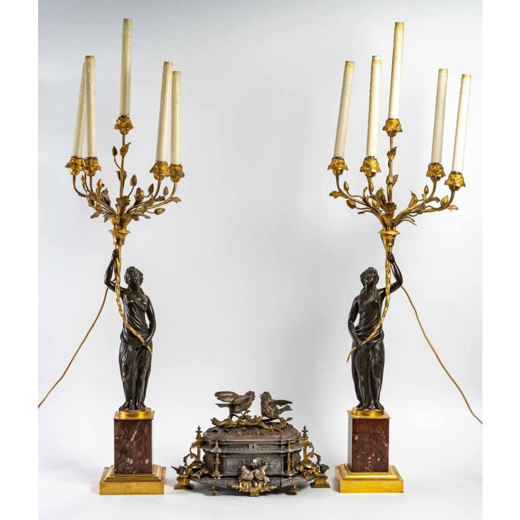 Garniture de cheminée signé J. Moignez , XIXème | Biron ||||||||||||