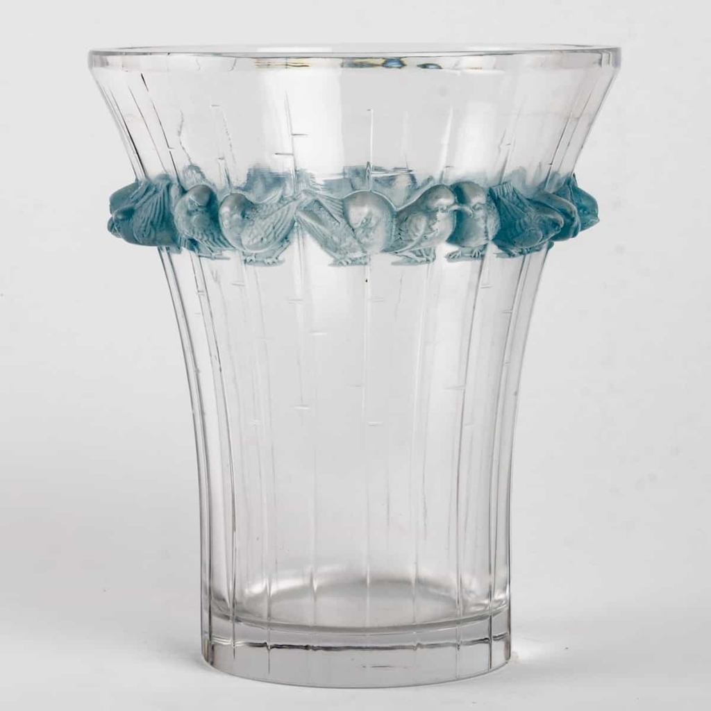 Vase « Boulouris » verre blanc patiné bleu de René LALIQUE | Biron |||||||