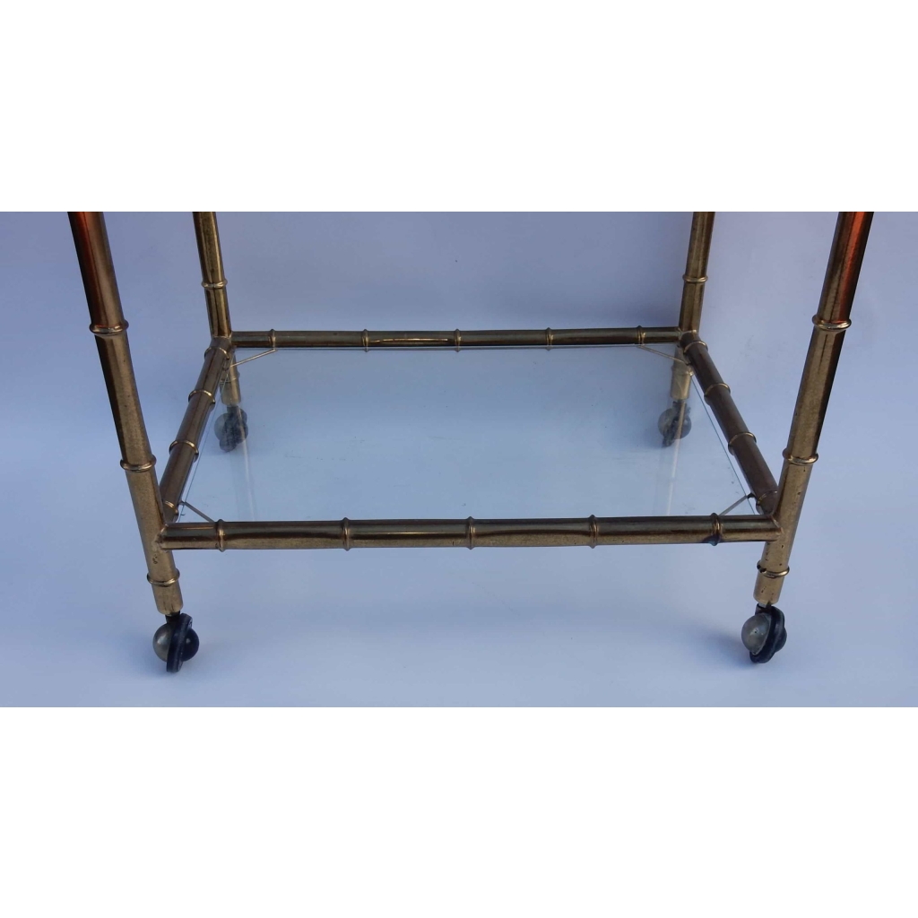 1950/70 Desserte Roulante Maison Baguès en Laiton Doré Décor Bambou 5