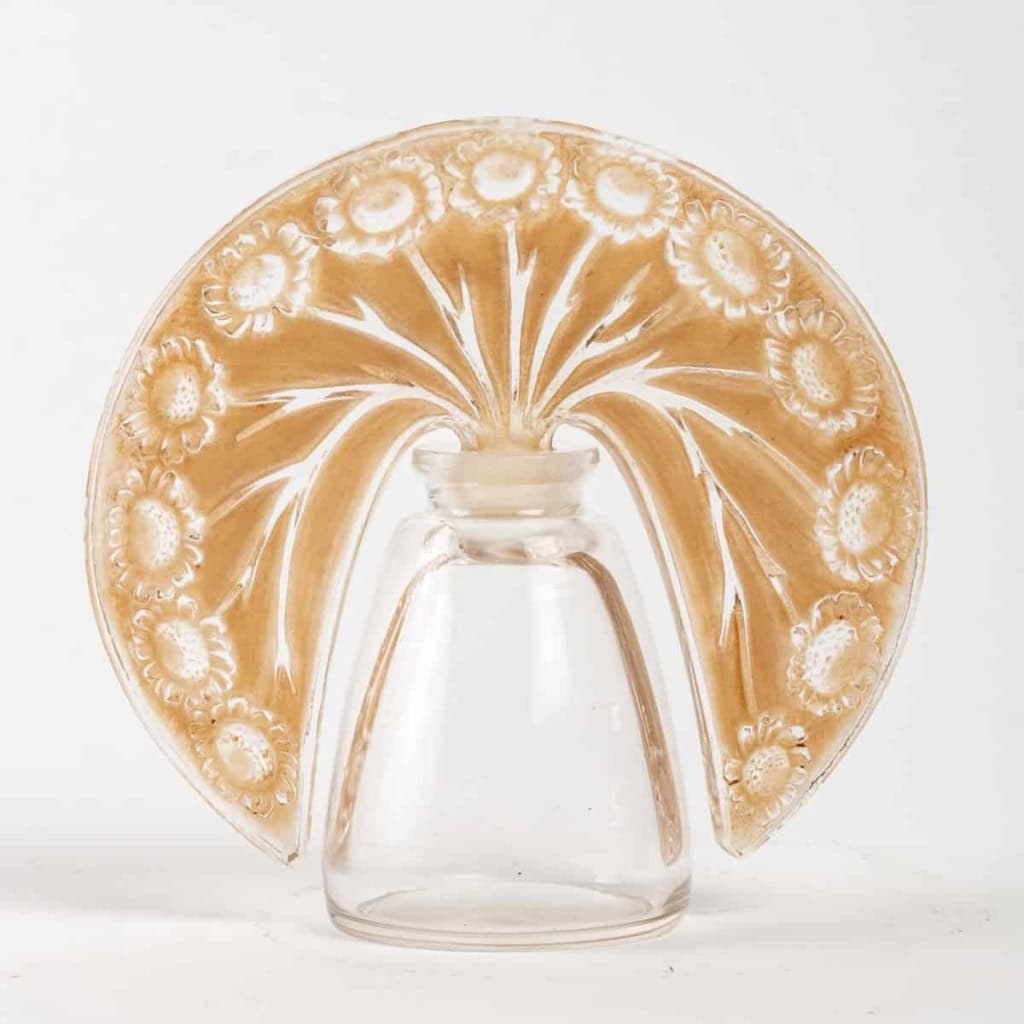 Flacon « Pâquerettes » verre blanc patiné sépia de René LALIQUE pour ROGER & GALLET | Biron ||||||