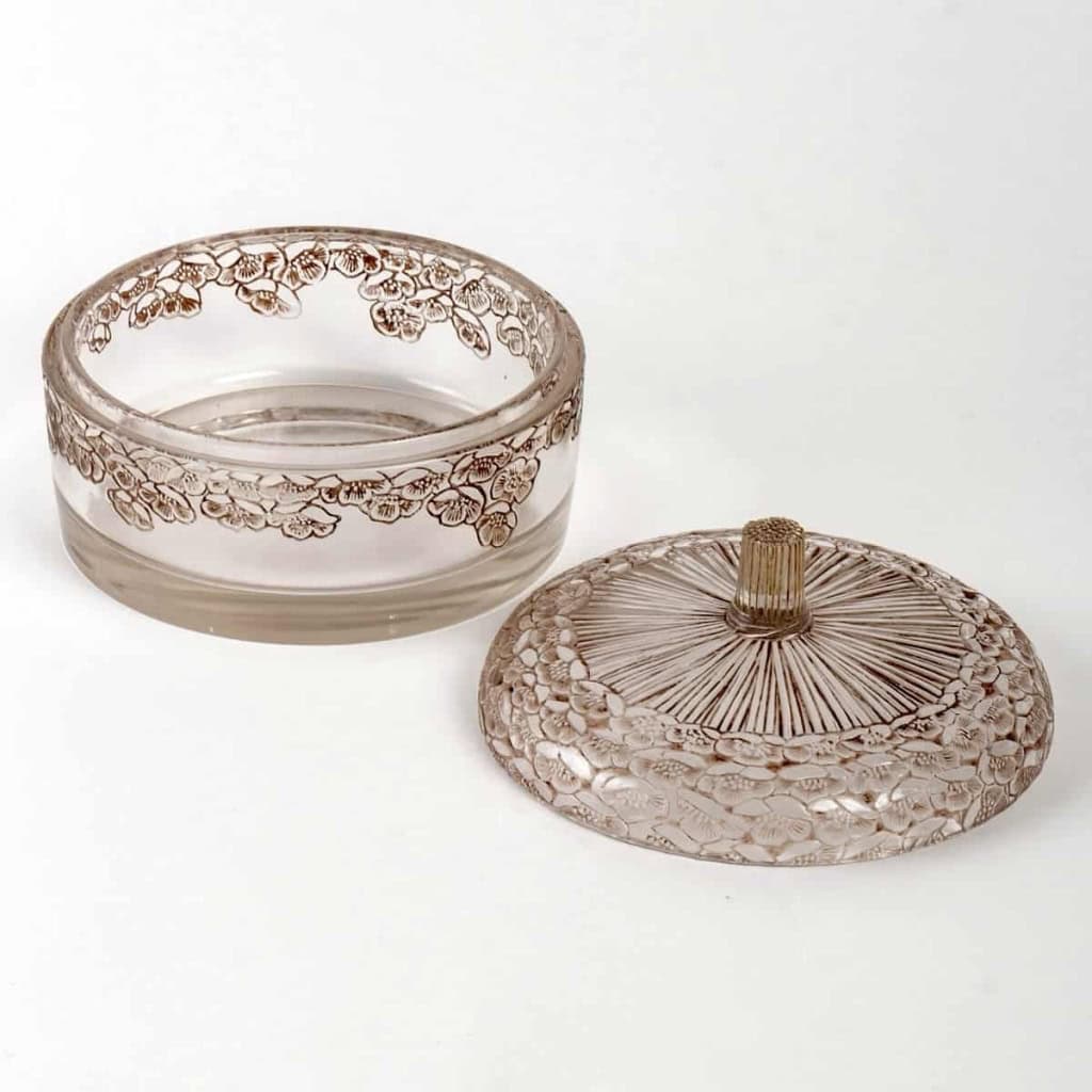Boîte « Boutons d’Or » verre blanc patiné sépia de René LALIQUE | Biron Boîte "Boutons d'Or" verre blanc patiné sépia de René LALIQUE