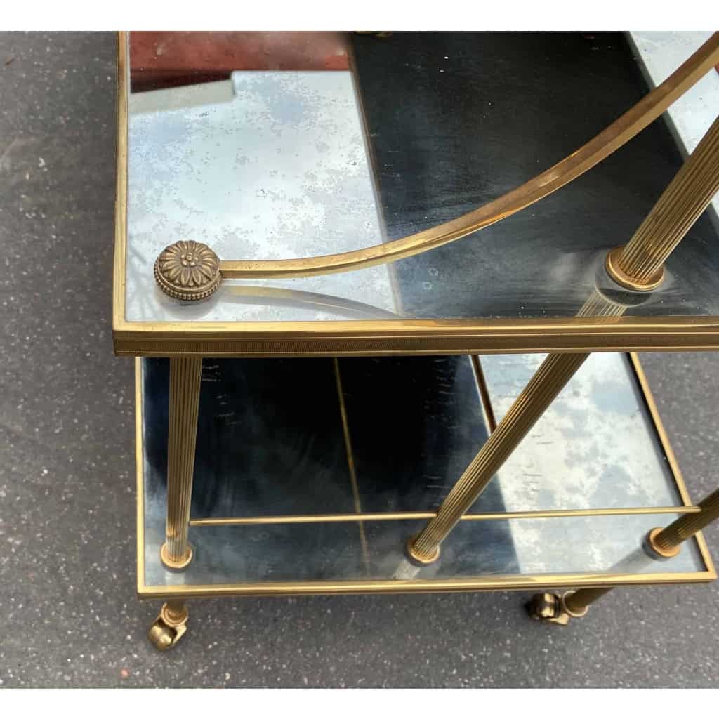 1970′ Paire D’Étagères à 3 Niveaux En Escalier Maison Baguès En Laiton et Plateaux Miroirs Oxydés Vieillis 8