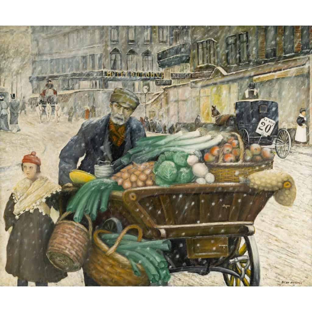 HSI Marchand de quatre saisons accompagné d’une petite fille entre le Louvre et le Palais royal, signé René Rousse | Biron HSI Marchand de quatre saisons accompagné d'une petite fille entre le Louvre et le Palais royal, signé René Rousse