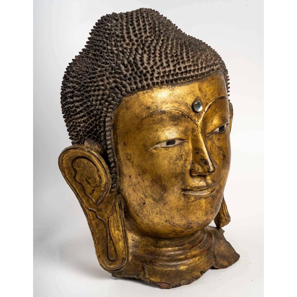 Grande tête de bouddha en laque sèche | Biron Grande tête de bouddha en laque sèche