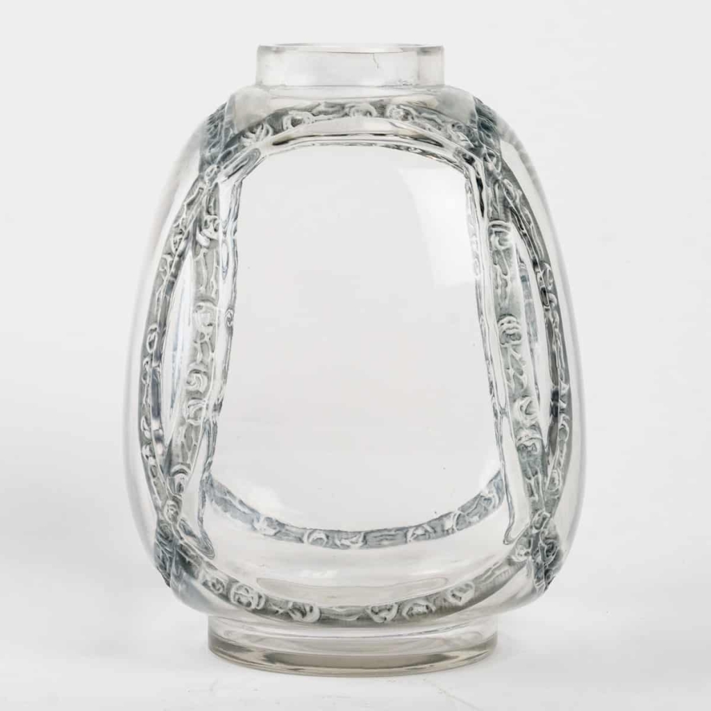Vase « Guirlandes de Roses » verre blanc patiné bleu de René LALIQUE | Biron ||||||