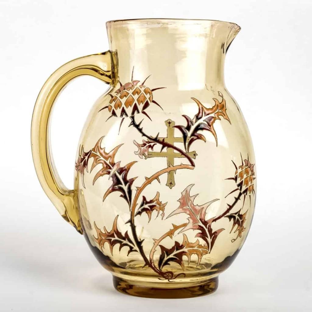 Pichet Broc « Chardons » verre jaune émaillé d’Emile Gallé | Biron |||||||
