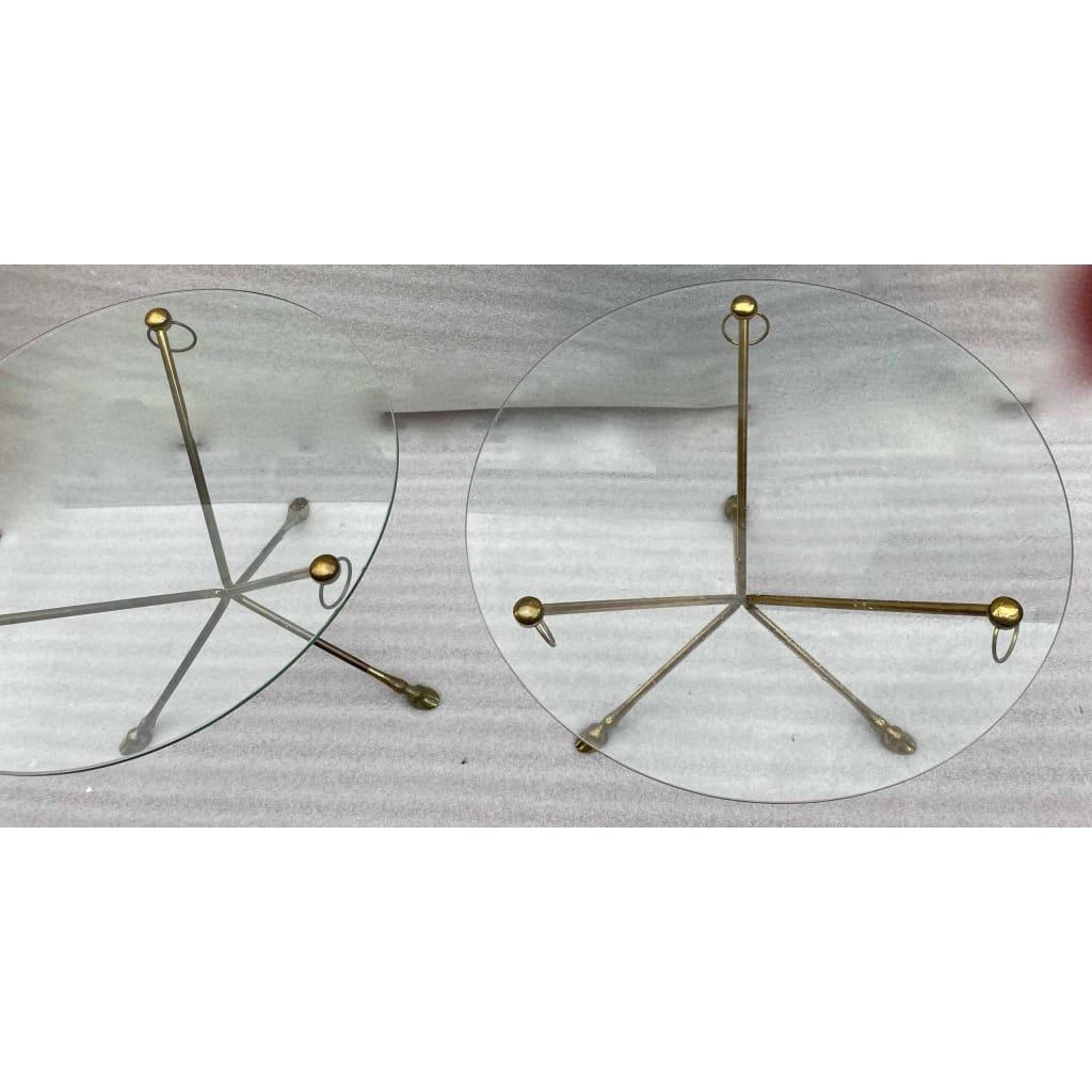 1970′ Paire De Guéridons Bronze Doré Plateau Verre Maison Charles Ou Jansen H 43 Diam 60 cm | Biron 1970′ Paire De Guéridons Bronze Doré Plateau Verre Maison Charles Ou Jansen H 43 Diam 60 cm
