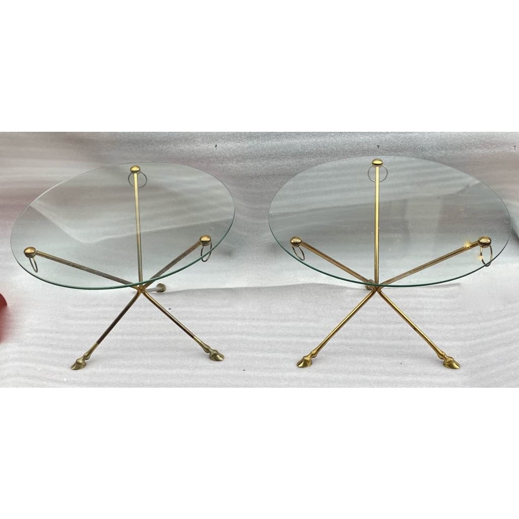 1970′ Paire De Guéridons Bronze Doré Plateau Verre Maison Charles Ou Jansen H 43 Diam 60 cm | Biron 1970′ Paire De Guéridons Bronze Doré Plateau Verre Maison Charles Ou Jansen H 43 Diam 60 cm