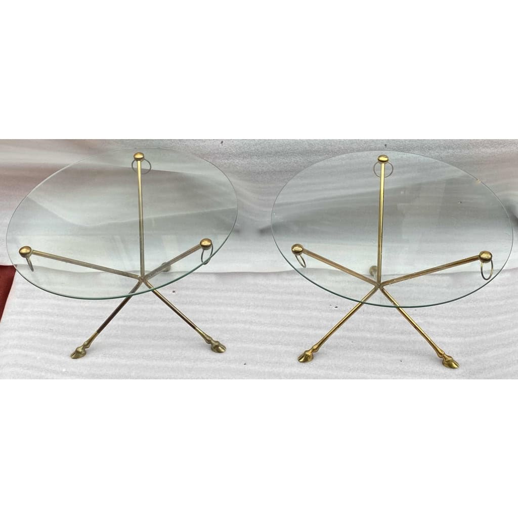 1970′ Paire De Guéridons Bronze Doré Plateau Verre Maison Charles Ou Jansen H 43 Diam 60 cm | Biron 1970′ Paire De Guéridons Bronze Doré Plateau Verre Maison Charles Ou Jansen H 43 Diam 60 cm