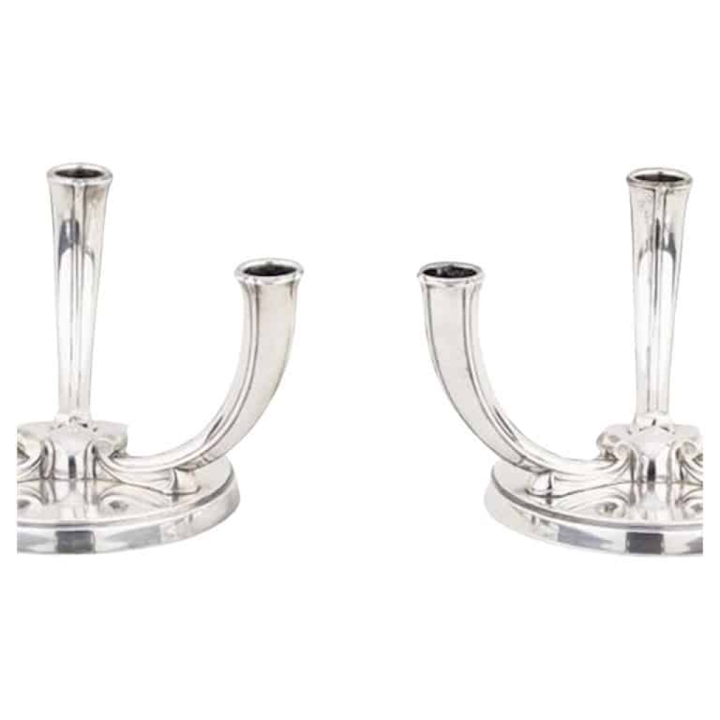 Wolfers : Pair of silver three-branch candelabra. | Biron ||