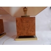 1950/70′ Paire de Lampes Art Déco Laiton Doré Et Loupe D’Érable Moucheté