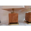 1950/70′ Paire de Lampes Art Déco Laiton Doré Et Loupe D’Érable Moucheté