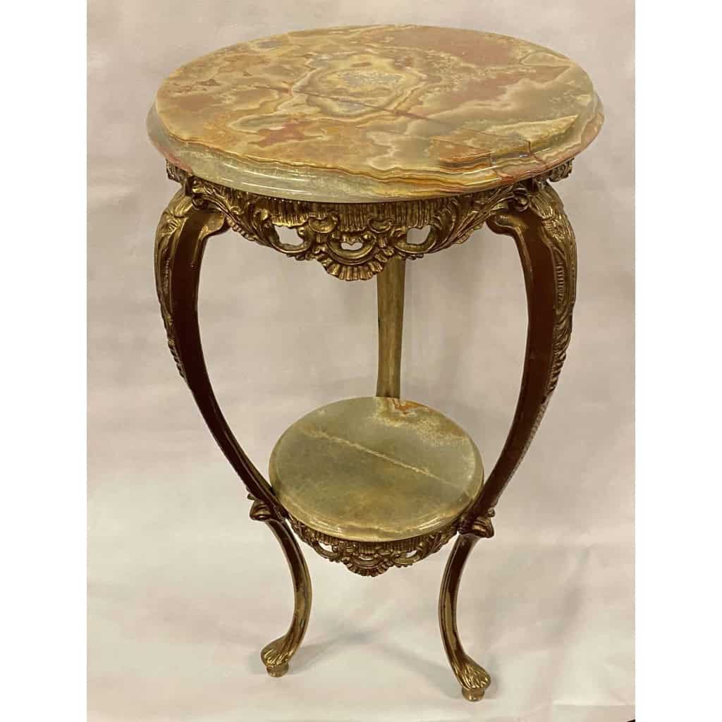 1970′ Sellette en Bronze Doré Style LXV Plateaux Onyx 2