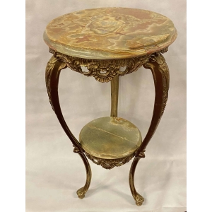 1970′ Sellette en Bronze Doré Style LXV Plateaux Onyx
