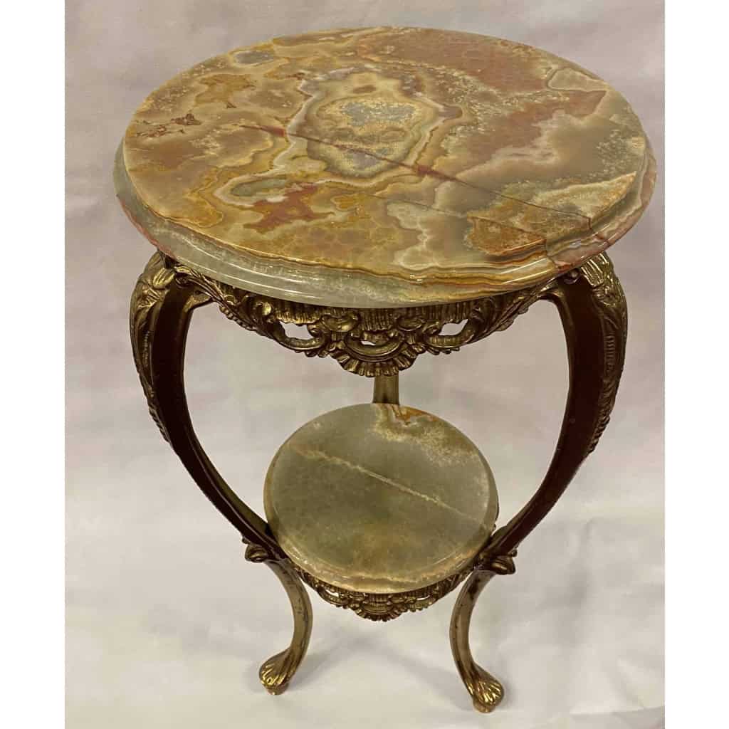 1970′ Sellette en Bronze Doré Style LXV Plateaux Onyx 3