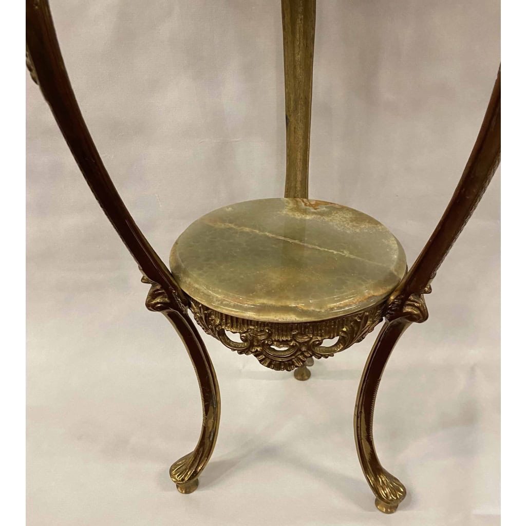 1970′ Sellette en Bronze Doré Style LXV Plateaux Onyx 4