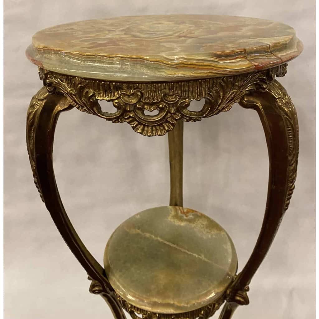 1970′ Sellette en Bronze Doré Style LXV Plateaux Onyx 5