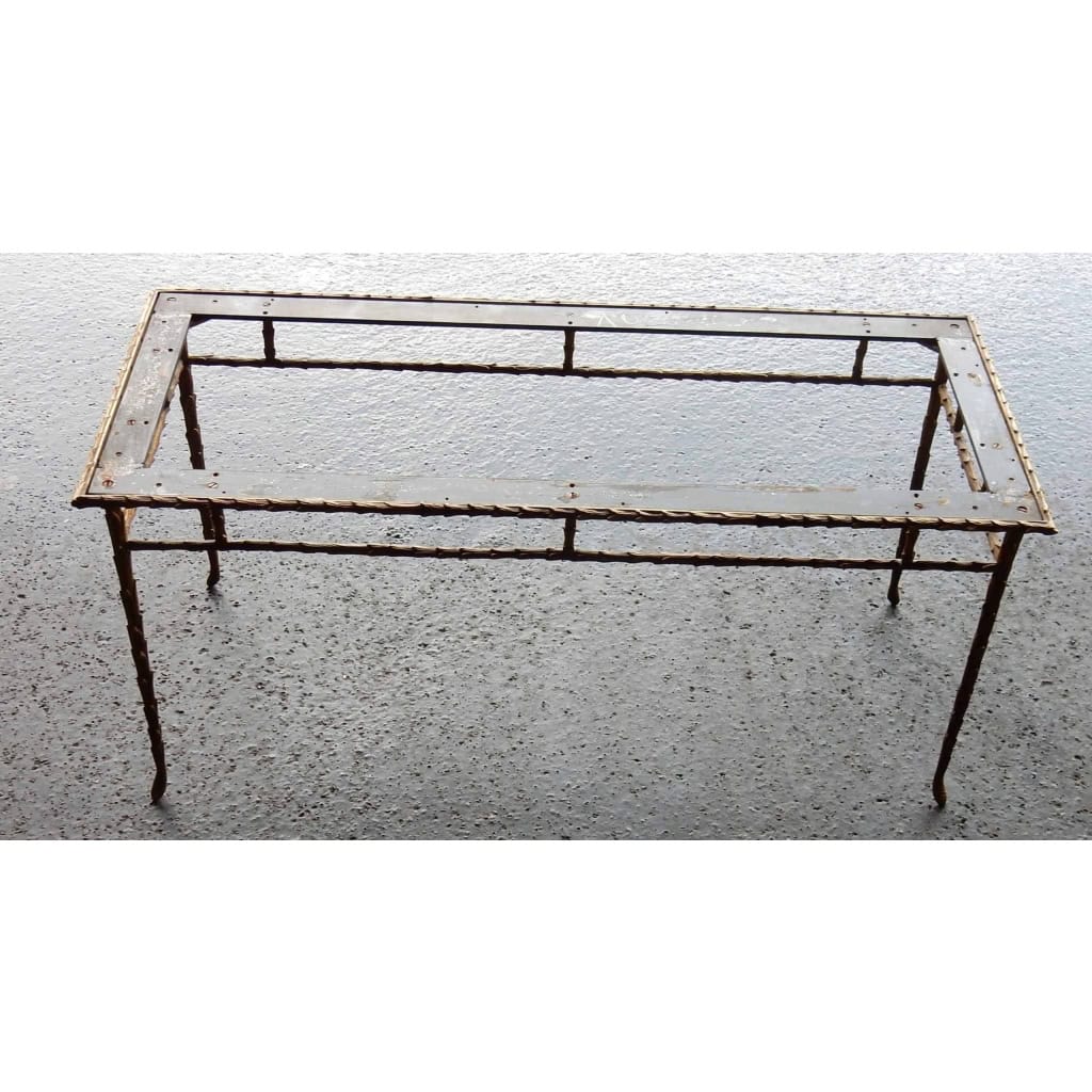 1950/70' Table Basse en Bronze Doré Décor Palmier Maison Charles