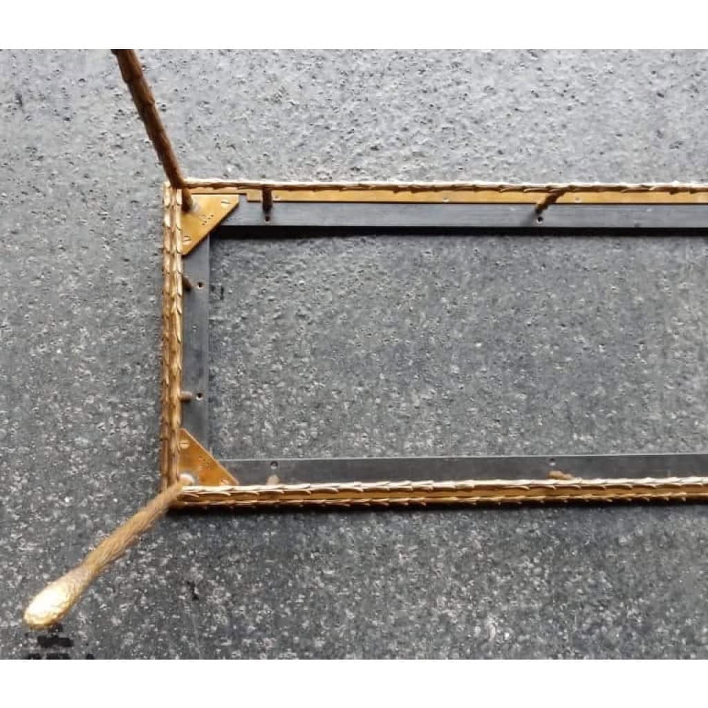 1950/70' Table Basse en Bronze Doré Décor Palmier Maison Charles