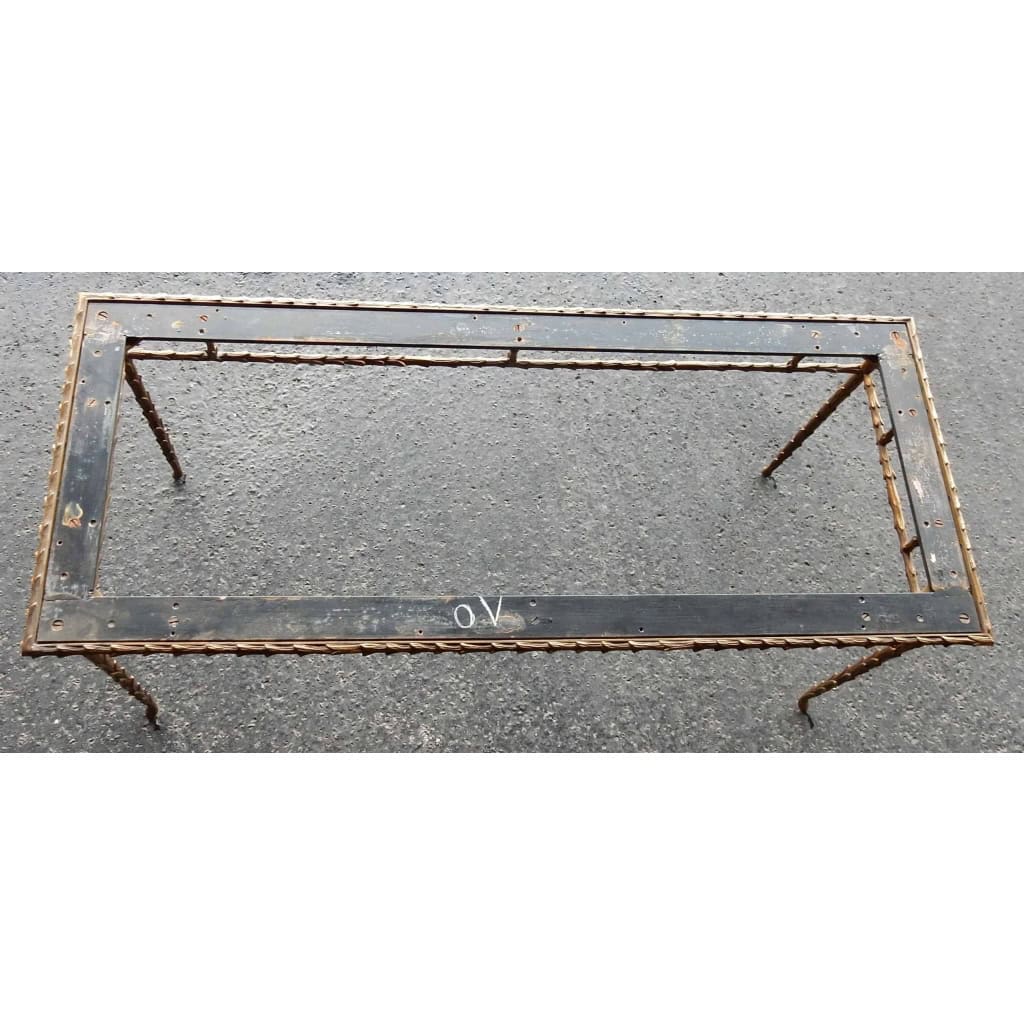 1950/70' Table Basse en Bronze Doré Décor Palmier Maison Charles