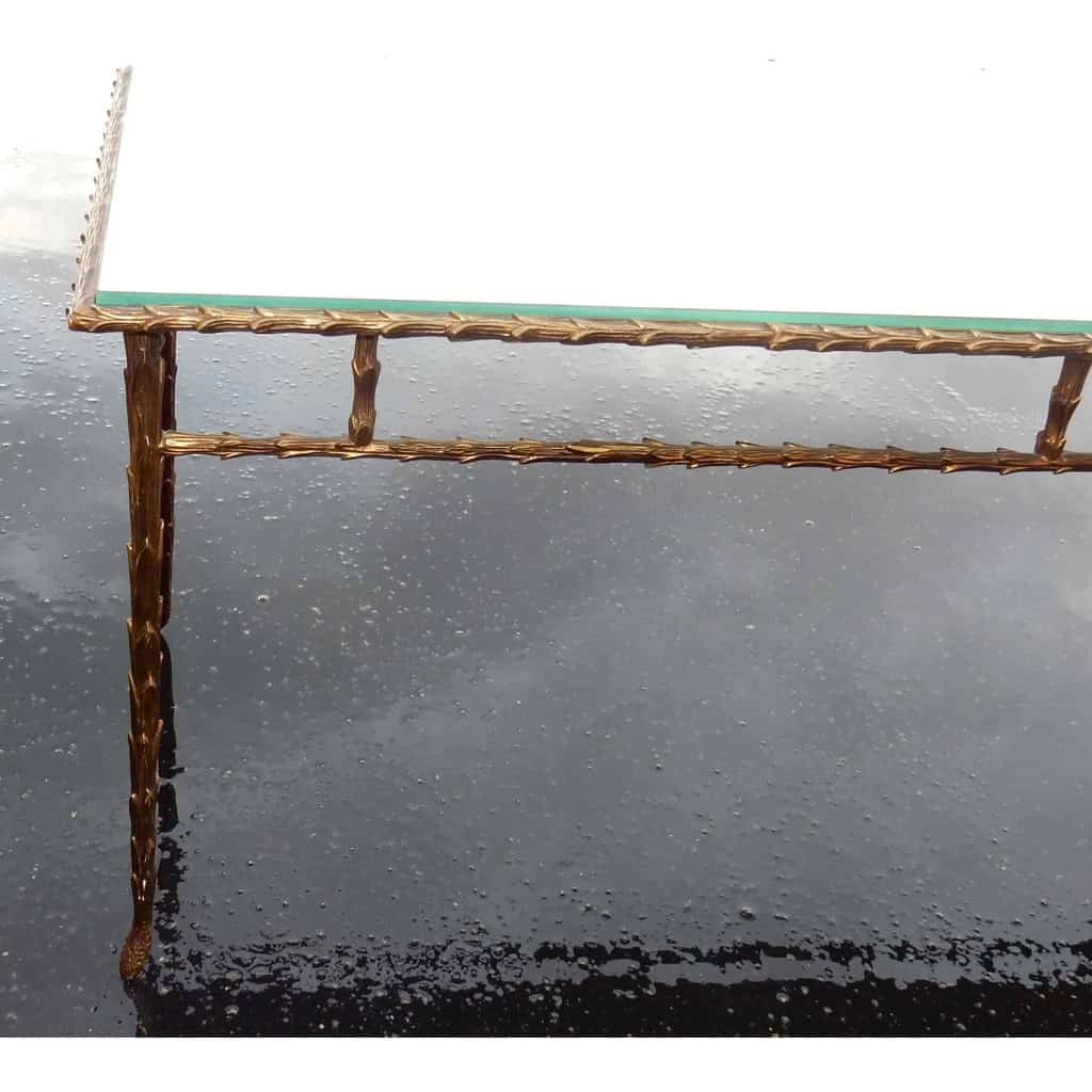 1950/70' Table Basse en Bronze Doré Décor Palmier Maison Charles