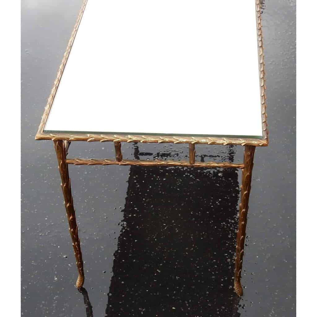 1950/70' Table Basse en Bronze Doré Décor Palmier Maison Charles