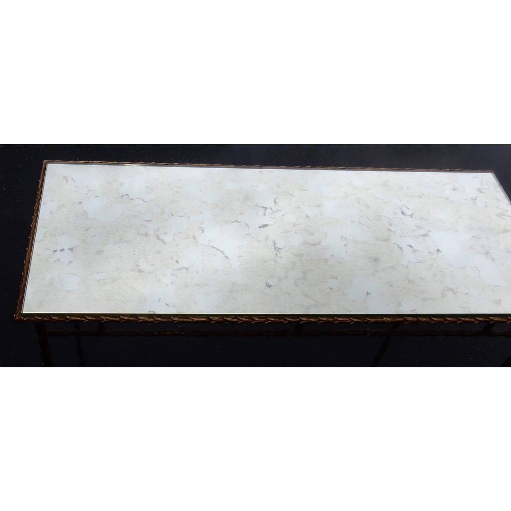 1950/70' Table Basse en Bronze Doré Décor Palmier Maison Charles