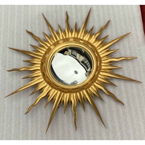 1970 ‘ Miroir Soleil Bois Doré Convexe Diamètre 89 Cm